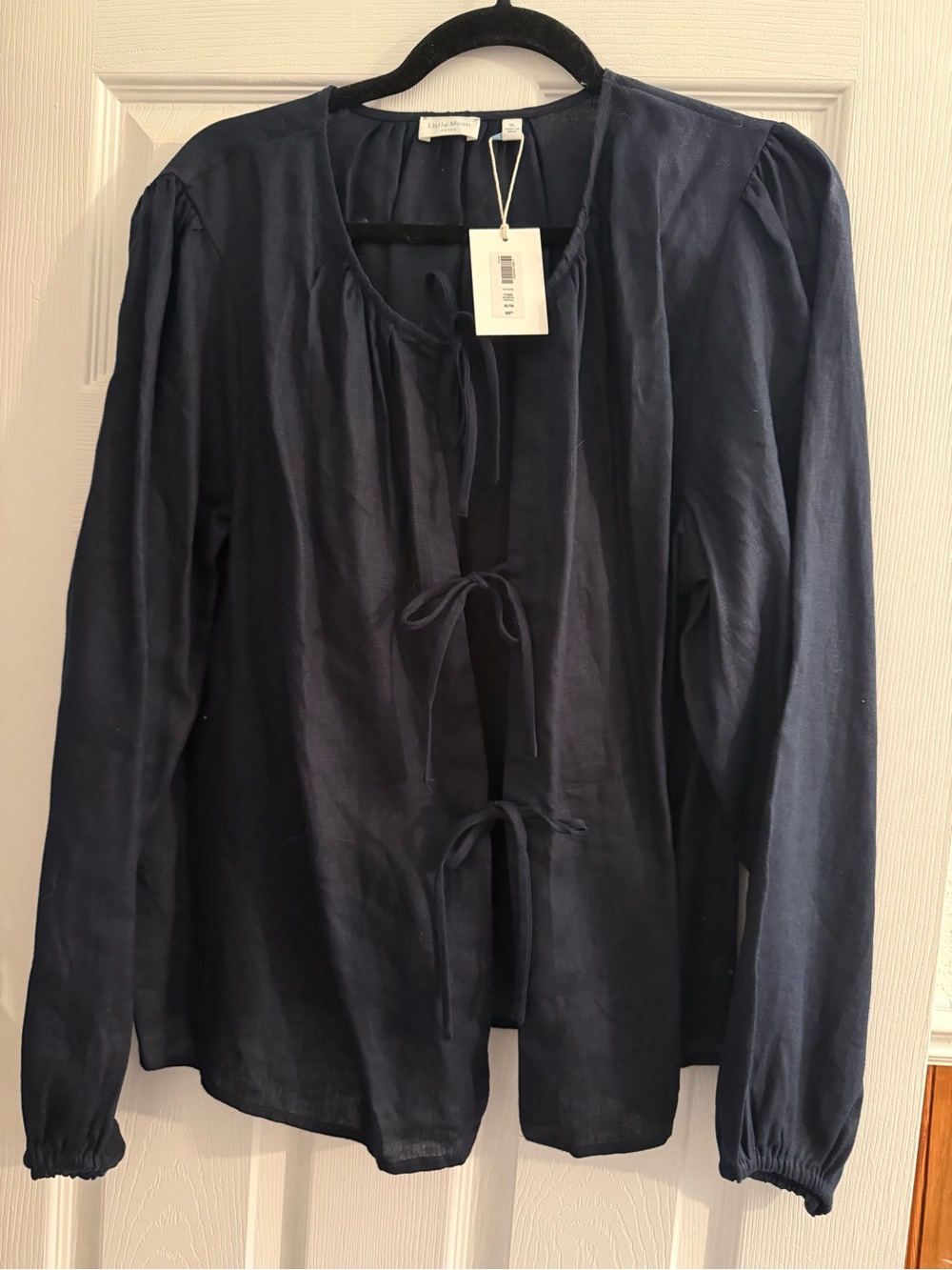 Little Moon Navy Tie-Front Long Sleeve Blouse